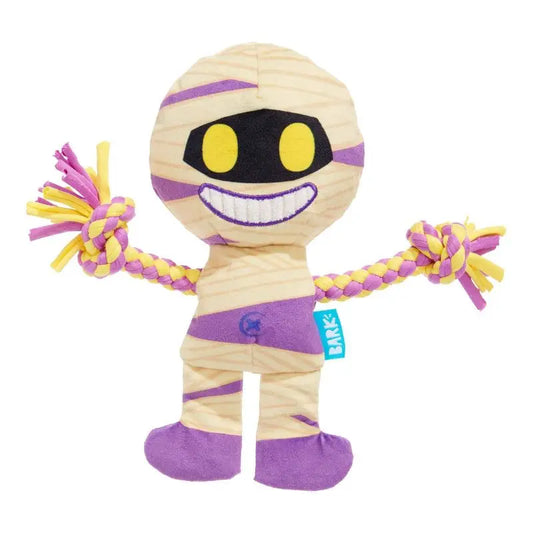 Halloween Dog Toy Mummy Plush with Squeaker Crinkle Sound Tug Rope Whip Flip Legs Interactive Play Pet Chew Toy for Dogs