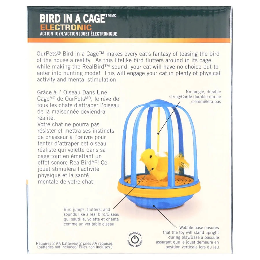 Interactive Bird in a Cage Cat Toy for Indoor Cats Blue and Yellow Design Stimulates Natural Hunting Instincts with Safe Durabl