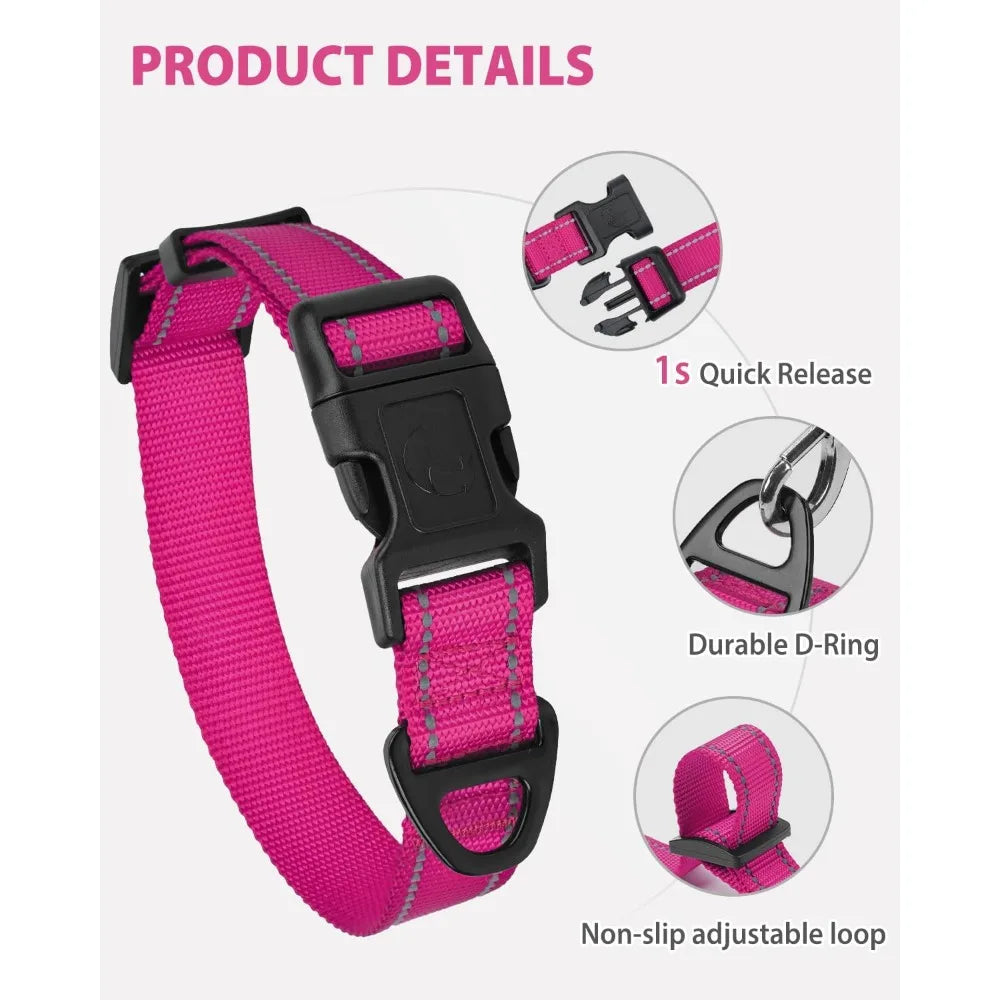 Small Dog Collar, Reflective and Adjustable Nylon Collar with Quick-Release Buckle, Lightweight No-Choke Design for Small Dogs,