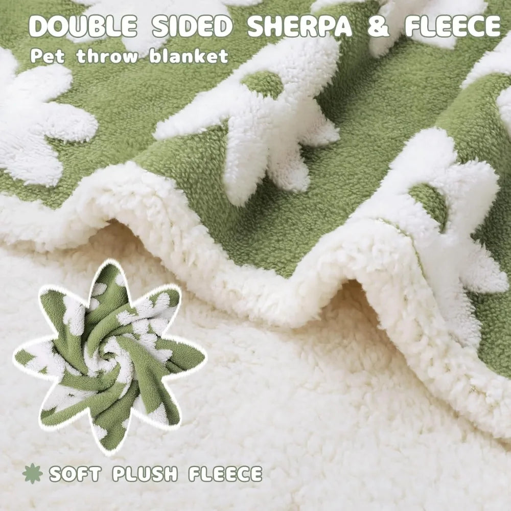 Waterproof Pet Blanket for Medium Large Dogs Washable Fluffy Thick Jacquard Shag Fleece Warm Sherpa 3D Textured Flower Print fo