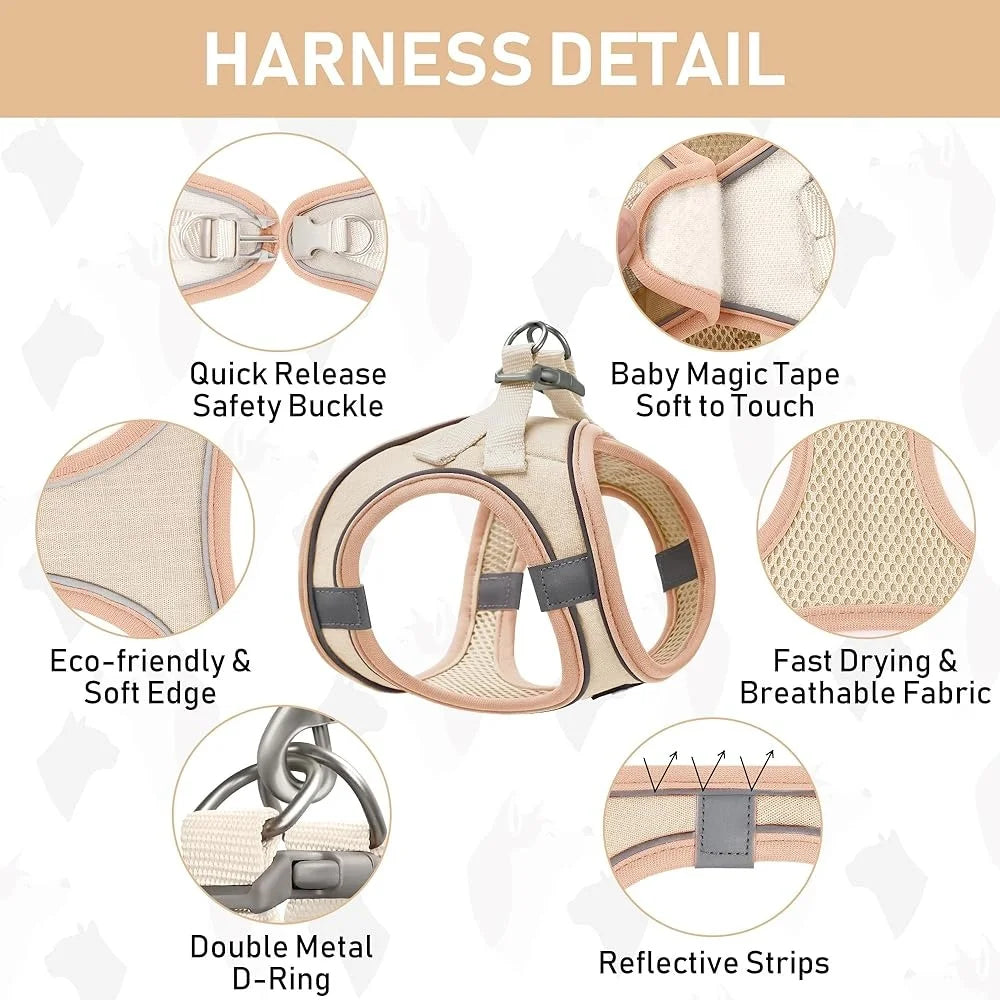 No Pull Step-in Pet Harness Leash Collar Set Reflective Soft Mesh Comfortable Vest Small Dogs Puppies Anti-Lost ID Tag
