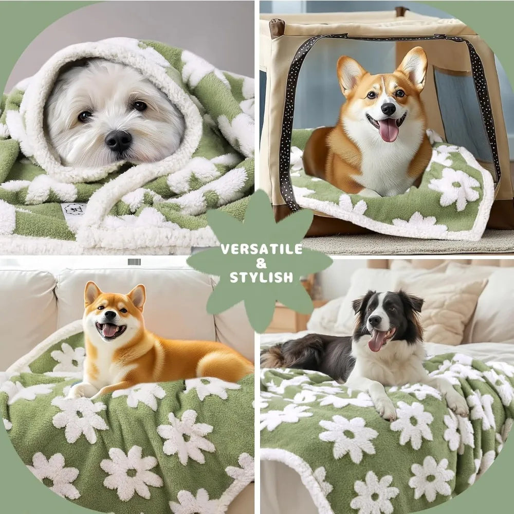 Waterproof Pet Blanket for Medium Large Dogs Washable Fluffy Thick Jacquard Shag Fleece Warm Sherpa 3D Textured Flower Print fo