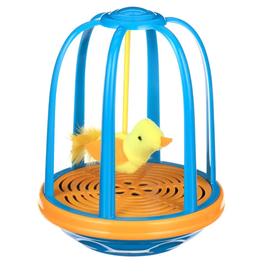Interactive Bird in a Cage Cat Toy for Indoor Cats Blue and Yellow Design Stimulates Natural Hunting Instincts with Safe Durabl