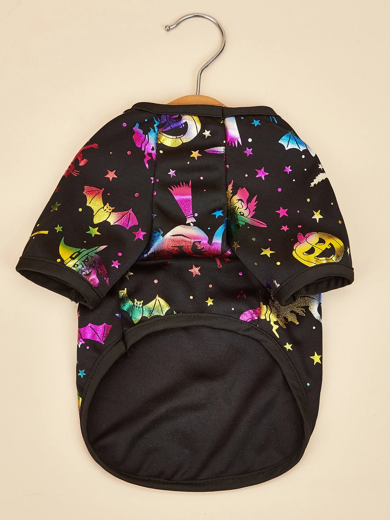 Halloween Dog T-Shirt, Black Short - Sleeve with Colorful Glittery Bats & Pumpkins & Stars Print Pet Clothes for Small Dogs Cats