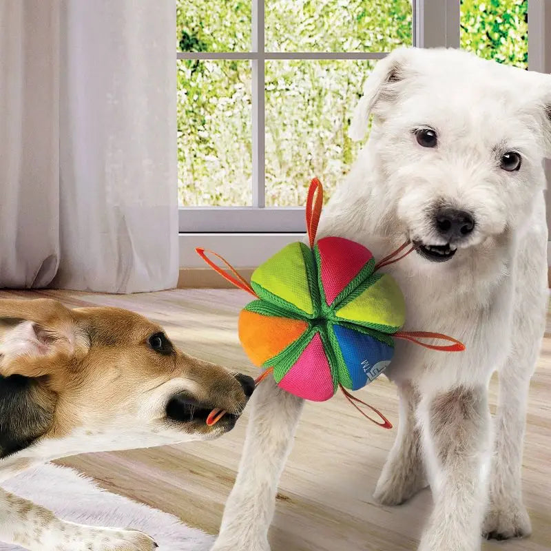Wedge Ball Dog Toy Straps Easy Grip Tug of War Fetch Medium Large Dogs Tear-Resistant Mesh Interactive Play Treat Hiding Pet Toy