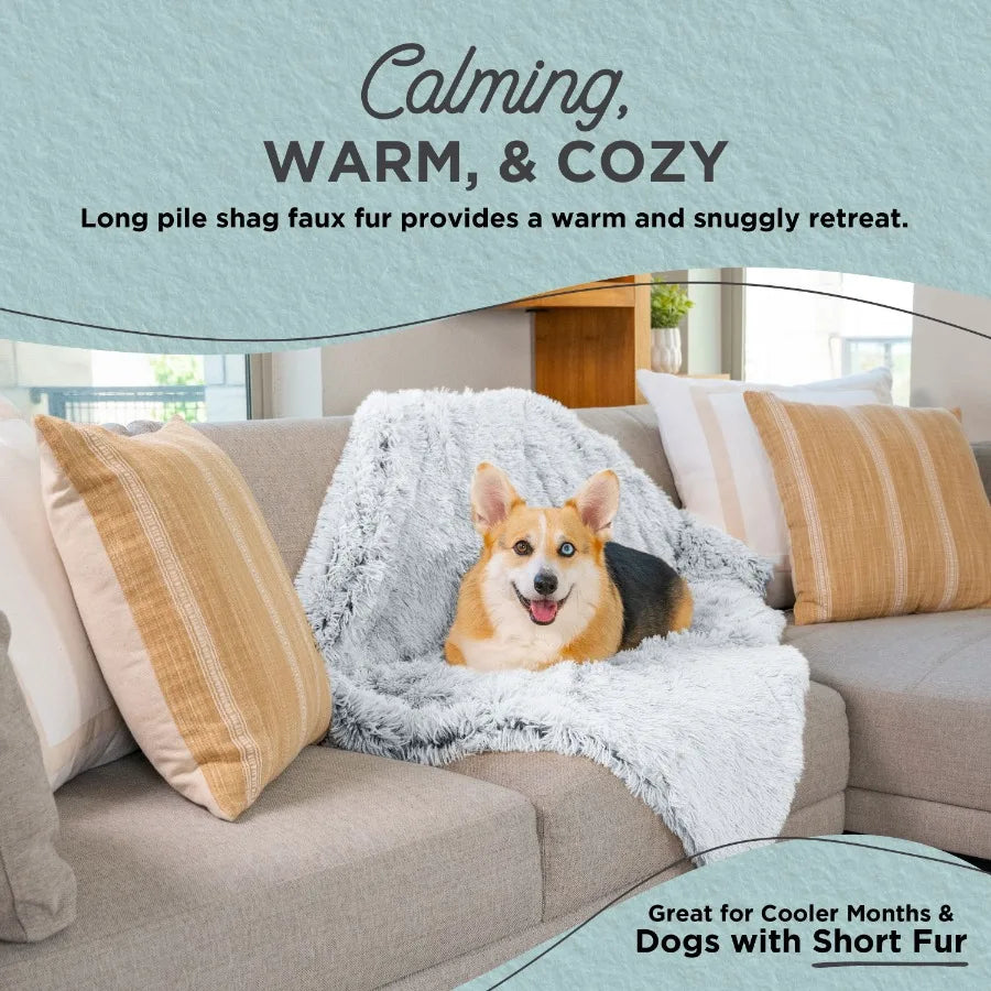 Calming Shag Dog Blanket Ultra Soft Faux Fur Pet Throw for AnxietyRelief Lightweight Warm Bed Cover Suitable for Dogs and Cats