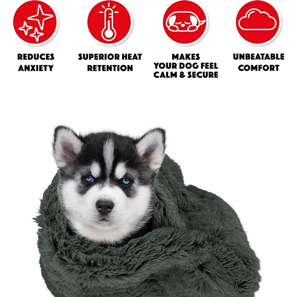 The Dog's Sound Sleep Donut Dog Snuggler, Large, Calming, Anti-Anxiety Blanket, Dark Grey