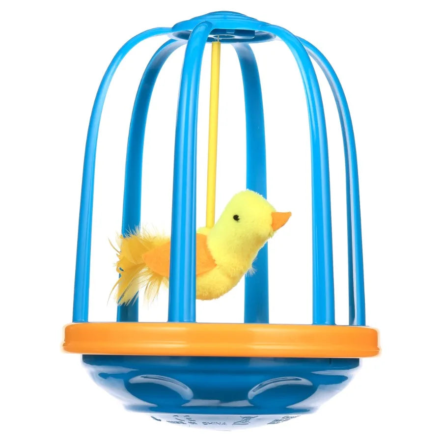 Interactive Bird in a Cage Cat Toy for Indoor Cats Blue and Yellow Design Stimulates Natural Hunting Instincts with Safe Durabl
