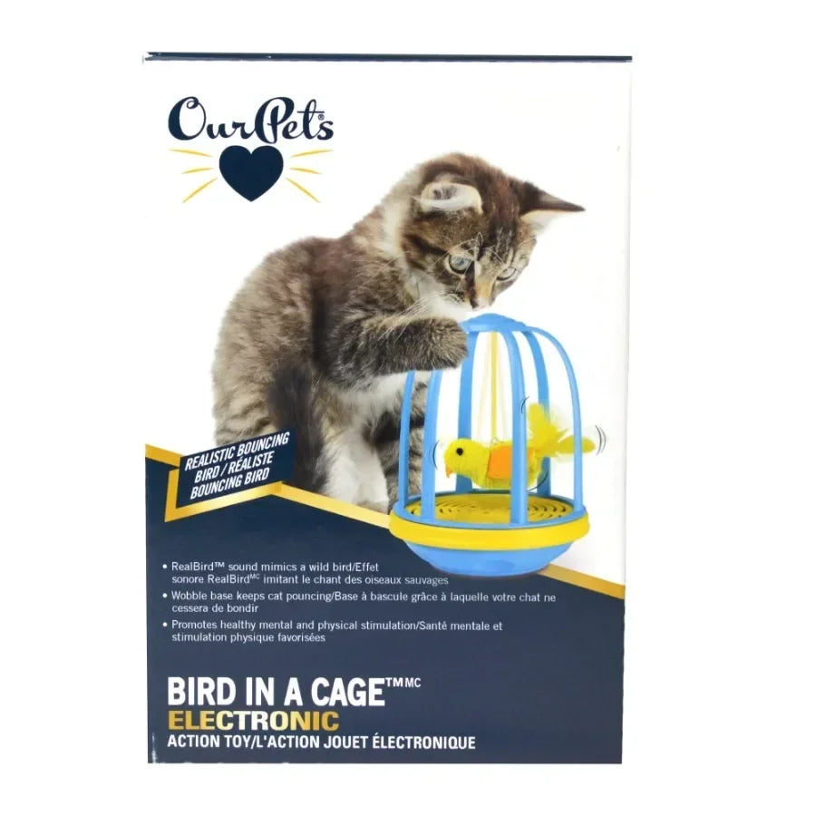 Interactive Bird in a Cage Cat Toy for Indoor Cats Blue and Yellow Design Stimulates Natural Hunting Instincts with Safe Durabl