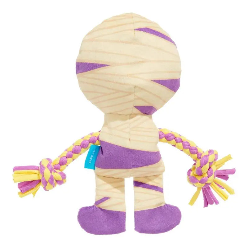 Halloween Dog Toy Mummy Plush with Squeaker Crinkle Sound Tug Rope Whip Flip Legs Interactive Play Pet Chew Toy for Dogs