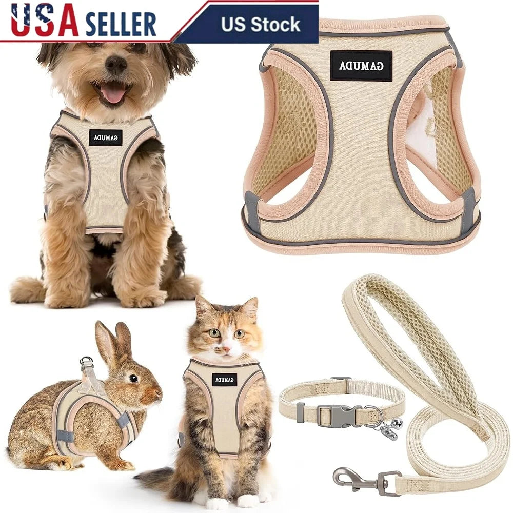 No Pull Step-in Pet Harness Leash Collar Set Reflective Soft Mesh Comfortable Vest Small Dogs Puppies Anti-Lost ID Tag