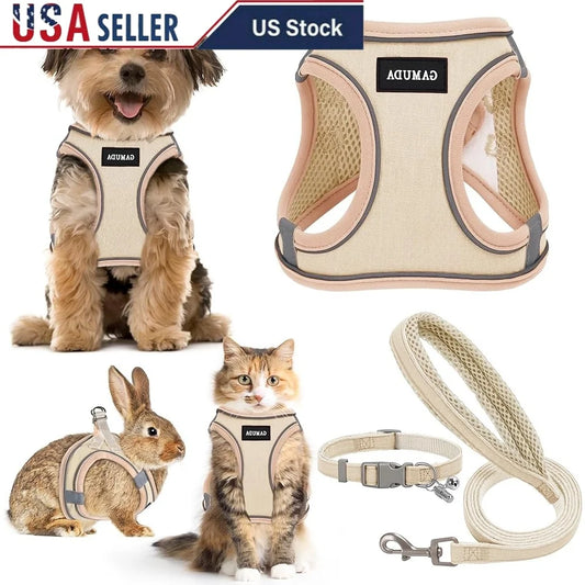 No Pull Step-in Pet Harness Leash Collar Set Reflective Soft Mesh Comfortable Vest Small Dogs Puppies Anti-Lost ID Tag