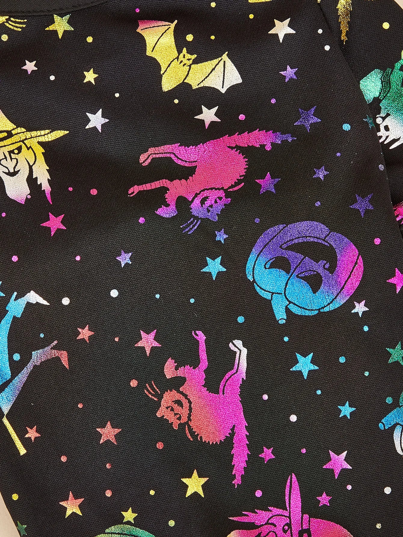 Halloween Dog T-Shirt, Black Short - Sleeve with Colorful Glittery Bats & Pumpkins & Stars Print Pet Clothes for Small Dogs Cats