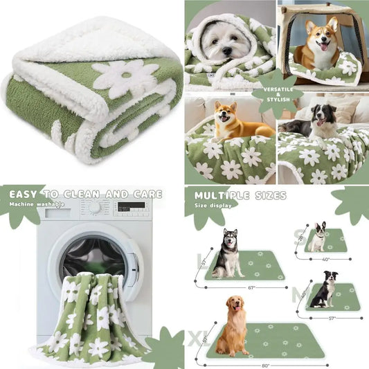 Waterproof Pet Blanket for Medium Large Dogs Washable Fluffy Thick Jacquard Shag Fleece Warm Sherpa 3D Textured Flower Print fo